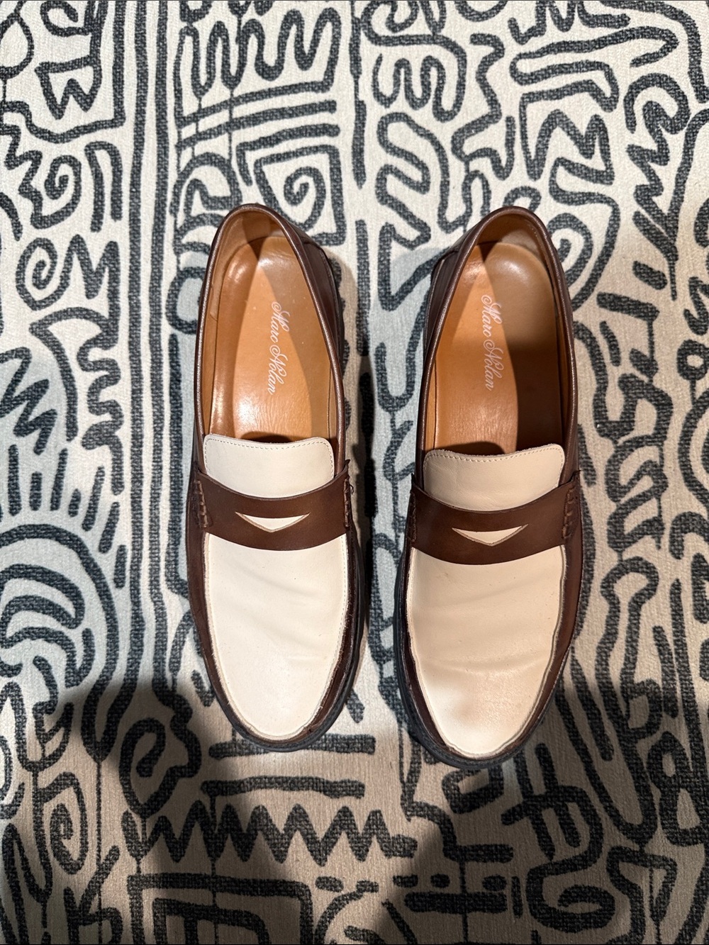 Classic Two-Tone Brown and Cream Leather Penny Loafers